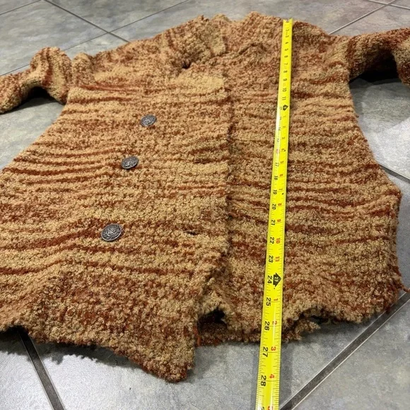 Free People Brown Double Breasted Cardigan Sweater Coat Sz M Boho Grunge Western - Picture 12 of 13